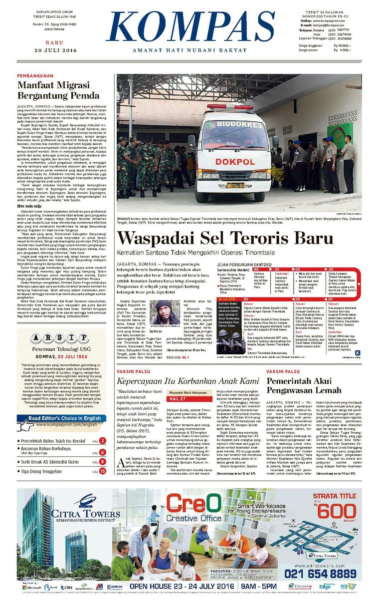 Jual Koran  KOMPAS Pagi 20 Juli 2020 Gramedia Digital 