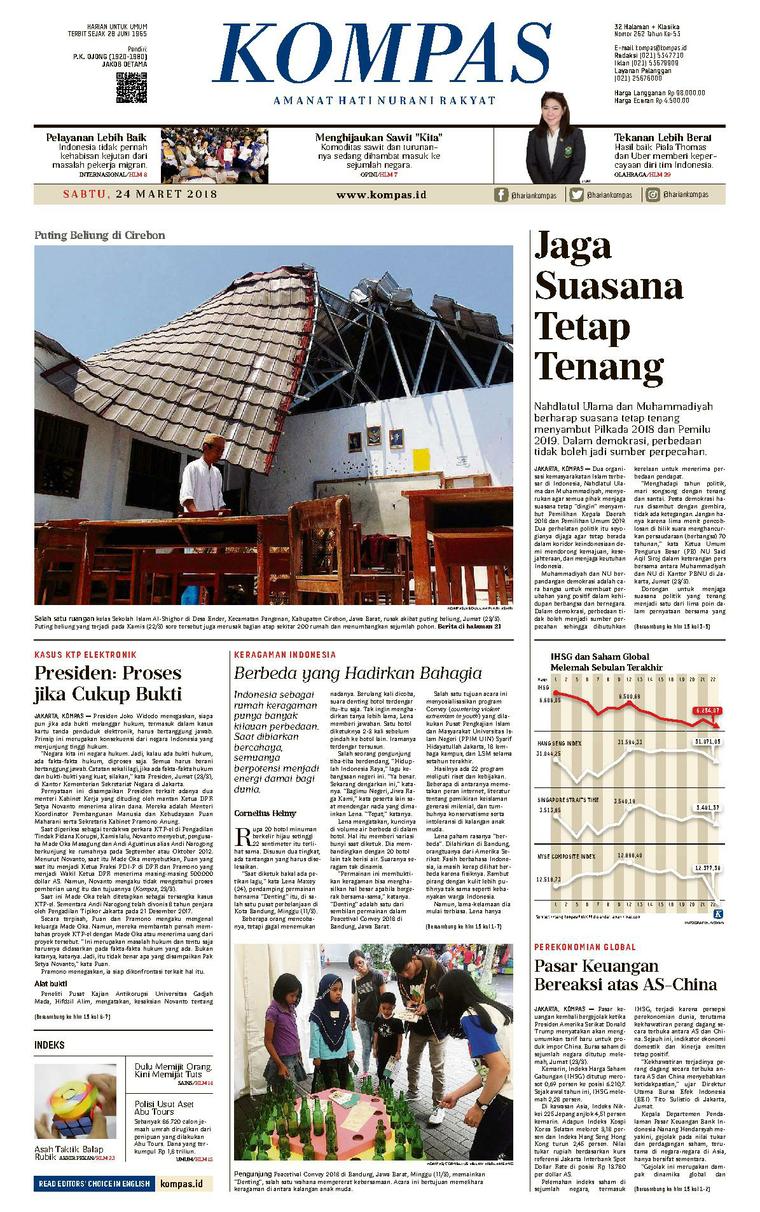 Kompas Newspaper Pagi 24 March 2018 Gramedia Digital