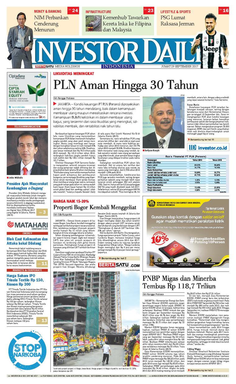 INVESTOR DAILY Newspaper 29 September 2017 Gramedia Digital