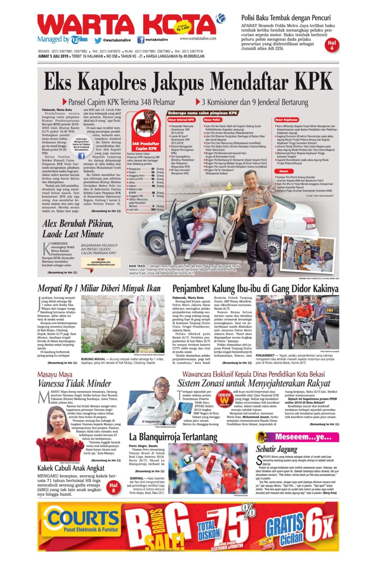 Jual Koran Warta Kota 05 Juli 2019 Gramedia Digital Indonesia
