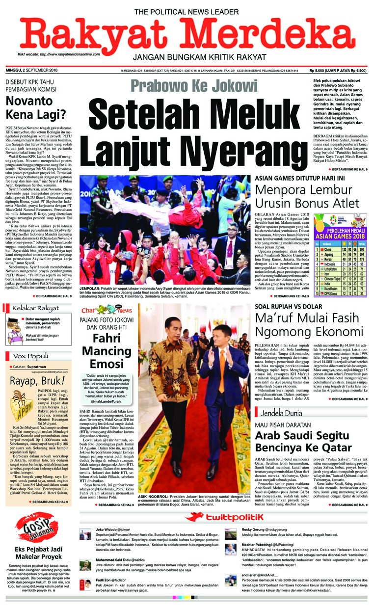 Rakyat Merdeka Newspaper 02 September 2018 Gramedia Digital