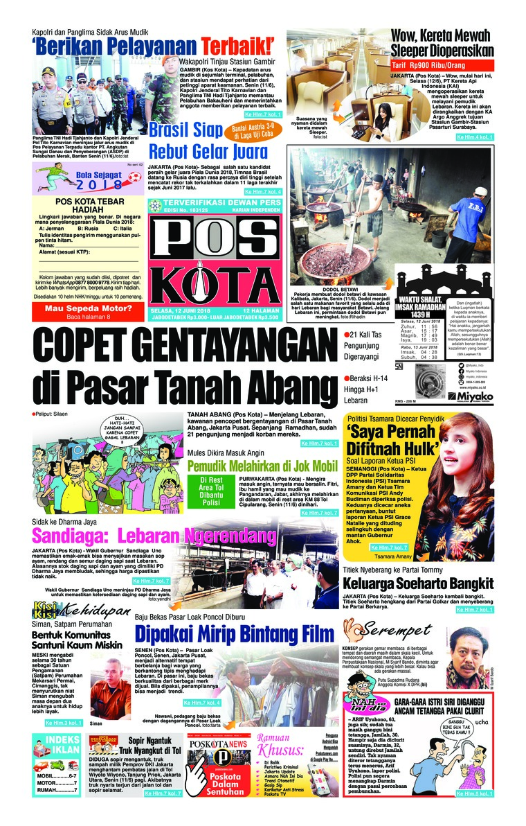Jual Koran Pos Kota 12 Juni 2018 - Gramedia Digital Indonesia
