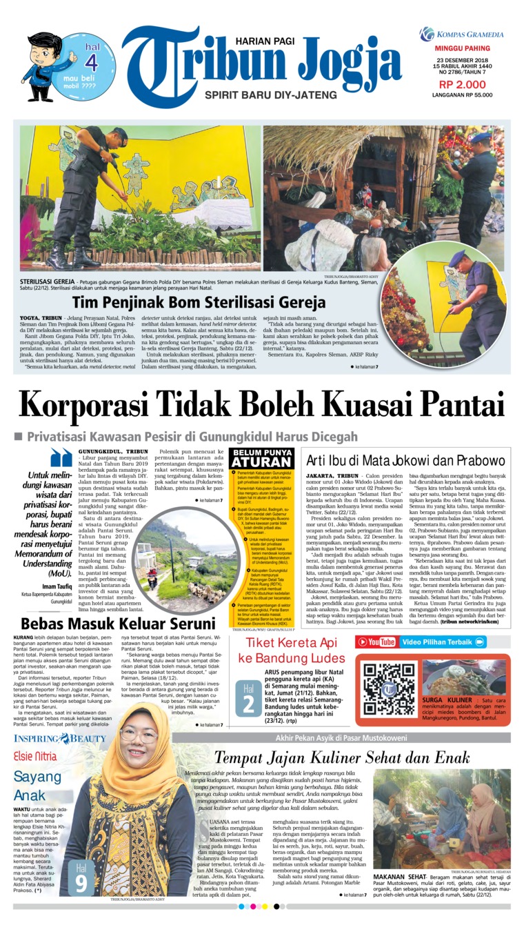 Tribun Jogja Newspaper 23 December 2018 Gramedia Digital