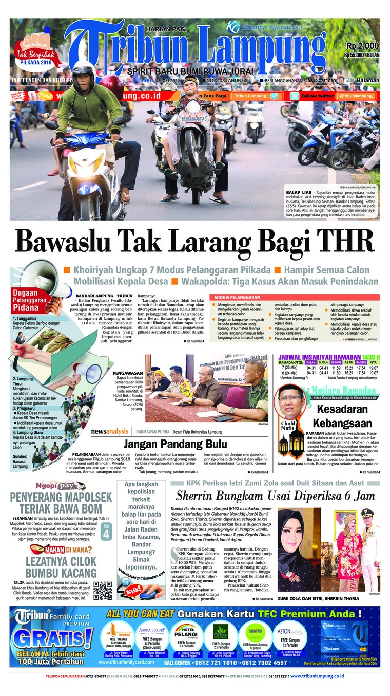 Tribun Lampung Newspaper 23 May 2018 Gramedia Digital